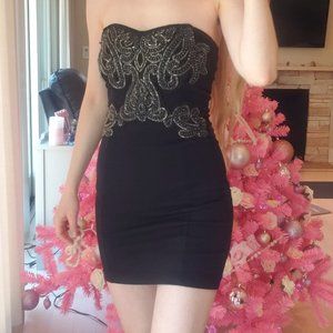 Free People Gold Sequin Bead Strapless Mini Dress